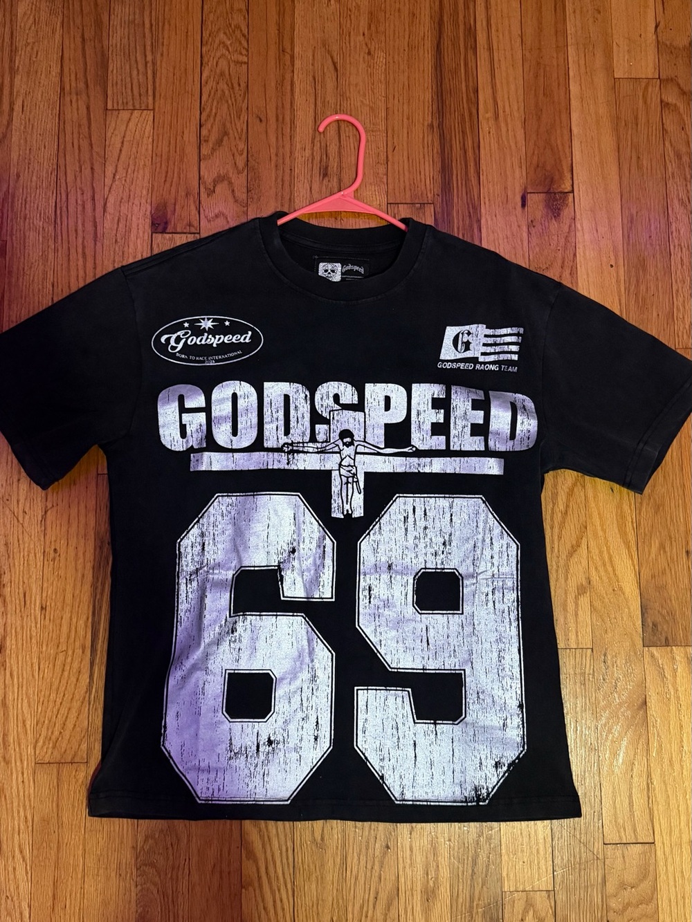 Godspeed Black Short-Sleeve Graphic Tee with Large 69 Print